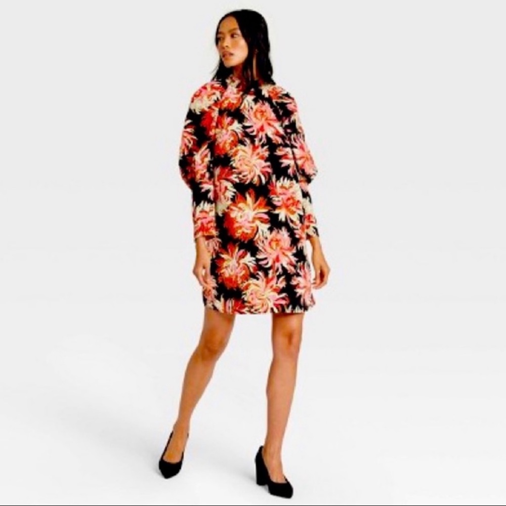 NWT Who What Wear Floral Puff Long Sleeve Dress S